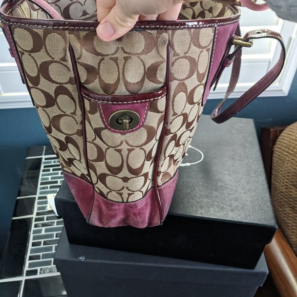 Coach tote bag - sangria suede and tan canvas - Picture 4 of 6